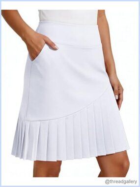 Pleated Golf Skort for Women High Waisted Knee Length Skirt with Built in Mesh
